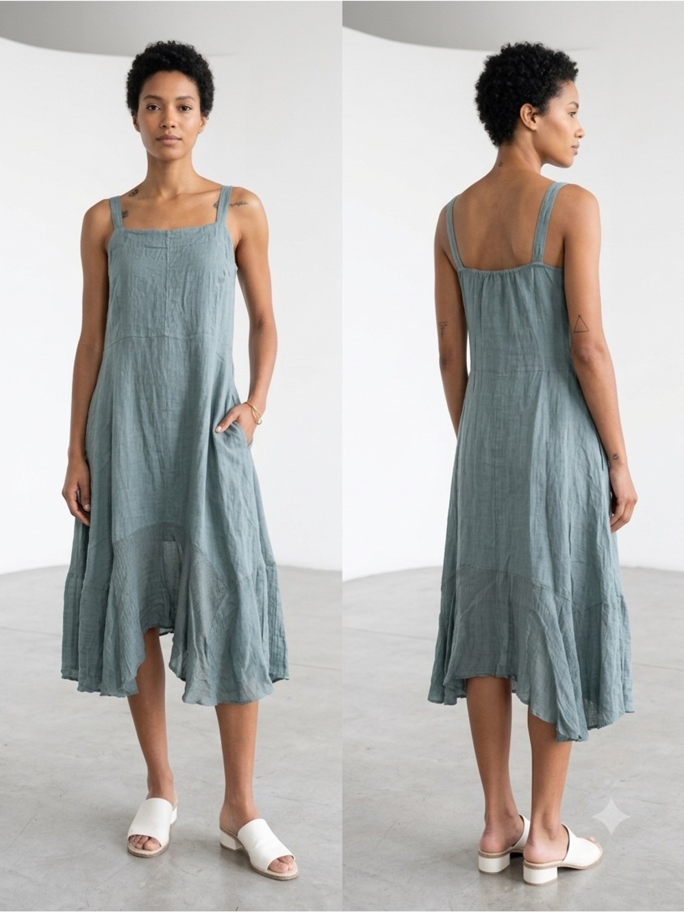 Inizio Linen Made In Italy Salvini  Lagenlook Asymmetrical Dress , Medium